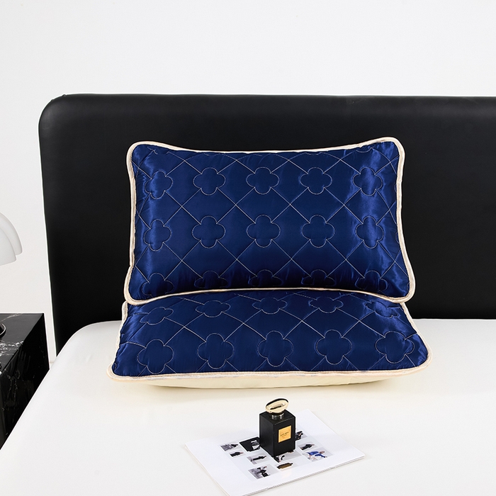 91家纺网 家纺一手货源 找家纺 梦舒羽 2025新款夏季冰丝凉感夹棉枕套单人一对装可水洗加厚枕头套宿舍48x74cm枕芯套 夹棉加厚-深海蓝