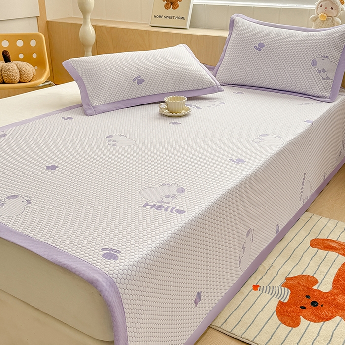 91家纺网 家纺一手货源 找家纺 绣女坊 2025新款冰豆豆提花凉席三件套 卡皮巴拉紫