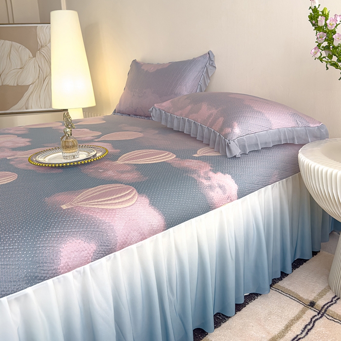 91家纺网 家纺一手货源 找家纺 冬然家纺 2025新款冰豆豆席子凉席床裙款 梦幻气球-粉