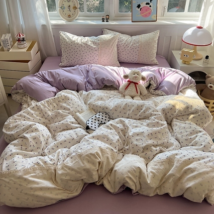 韩都家居  2025春夏新款蕾丝花边云感双层纱四件套 繁花