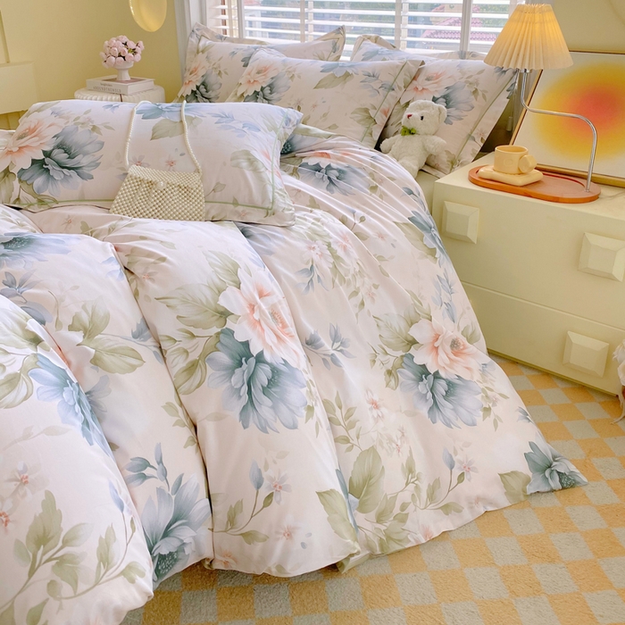 91家纺网 家纺一手货源 找家纺 星期三  2025年4月新款铂金全棉纯棉13372四件套 加微信有会员价 花几度-绿