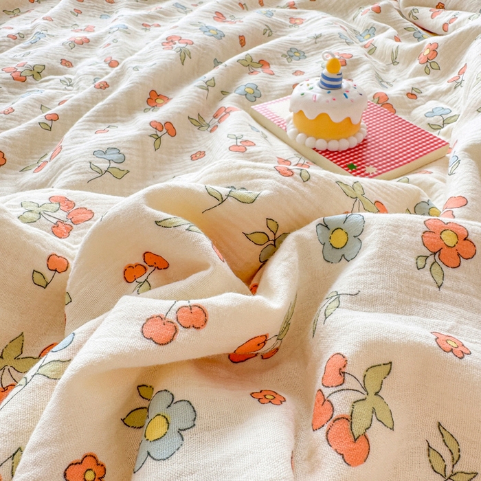 91家纺网 家纺一手货源 找家纺 薇玛仕 2025新款A类全棉双层皱皱纱印花款大豆夏凉被空调被儿童被被子被芯 果乐花园