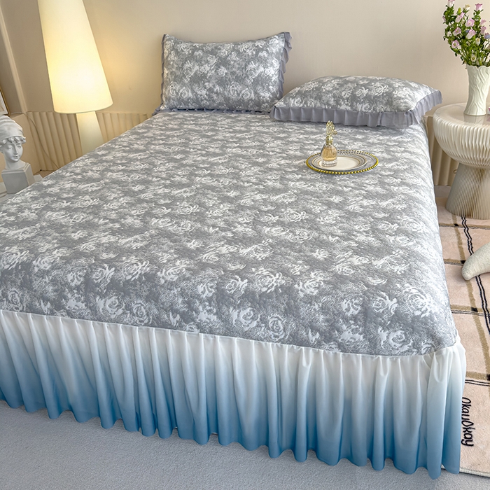 91家纺网 家纺一手货源 找家纺 冬然家纺 2025新款冰豆豆席子凉席床裙款 梦幻玫瑰-灰