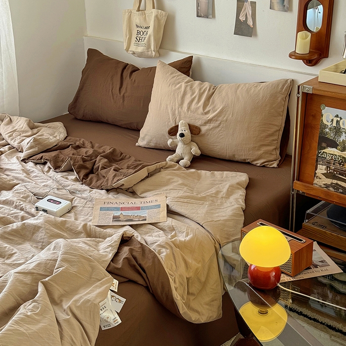 91家纺网 家纺一手货源 找家纺 耀达家居 2025新款水洗棉双拼夏被四件套 奶茶➕咖啡