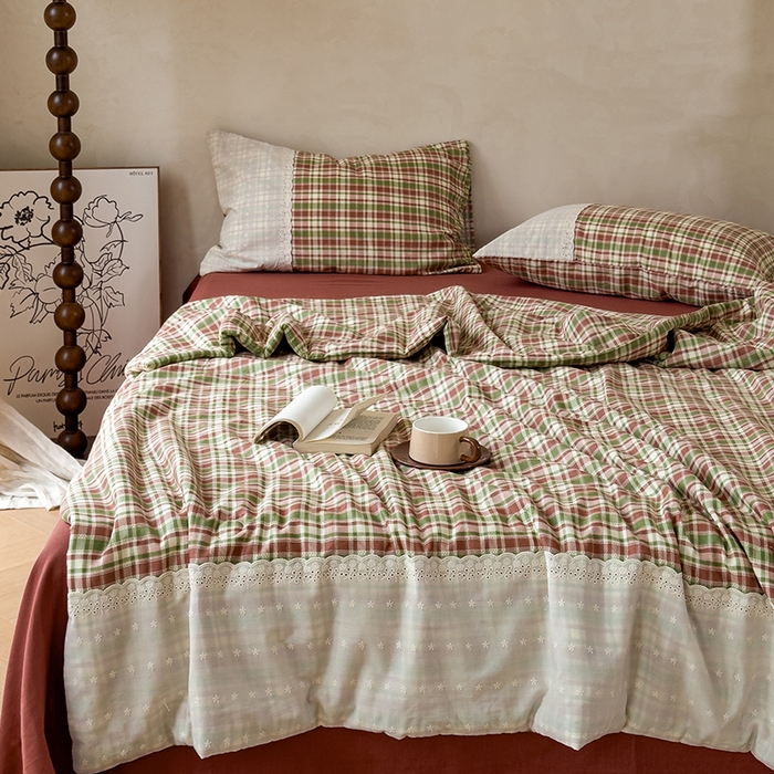 91家纺网 家纺一手货源 找家纺 曼町家居 2025春夏新款全棉纯棉双层纱法式镂空立体大花边夏被夏凉被空调被四件套 洛可可恋