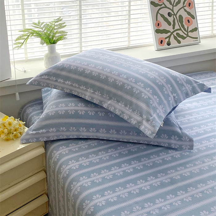 91家纺网 家纺一手货源 找家纺 凯磊2025新款老粗布印花单品枕套枕套单件 甜纹悠居-蓝