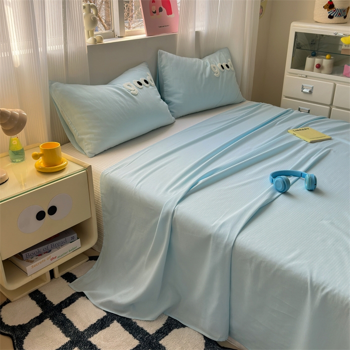 91家纺网 家纺一手货源 找家纺 丽涵家纺 2025新款全棉大雁纹单品床单床单三件套 good晴空蓝