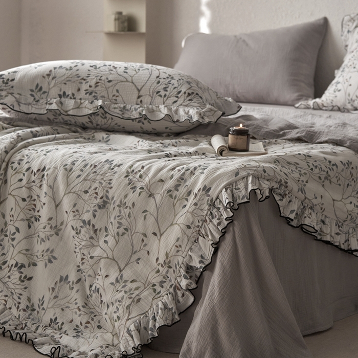 91家纺网 家纺一手货源 找家纺 安莱生活2025新款A类全棉双层皱皱纱夏凉被 夏被  常青藤