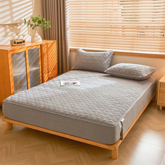 91家纺网 家纺一手货源 找家纺 3C 2025全棉蚕丝蛋白夹棉床笠 天星花-星辰灰