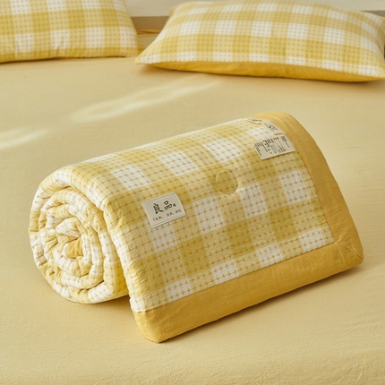 91家纺网 家纺一手货源 找家纺 简如 2025新款A类全棉提花大豆夏被四件套-米格 米格-黄