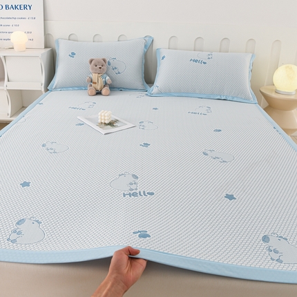 梦之星 2025新款凉豆豆凉席三件套 卡比巴拉床席款-蓝