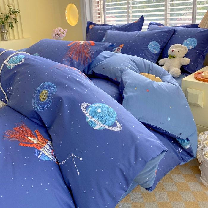 91家纺网 家纺一手货源 找家纺 星期三  2025年4月新款铂金全棉纯棉13372四件套 加微信有会员价 星际漫游