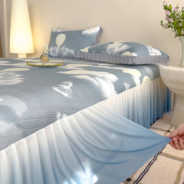 91家纺网 家纺一手货源 找家纺 冬然家纺 2025新款冰豆豆席子凉席床裙款 梦幻气球-灰