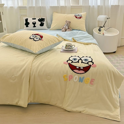 眠帛家居 2025新款A类水洗皱皱纱毛巾绣夏被四件套 绵小宝