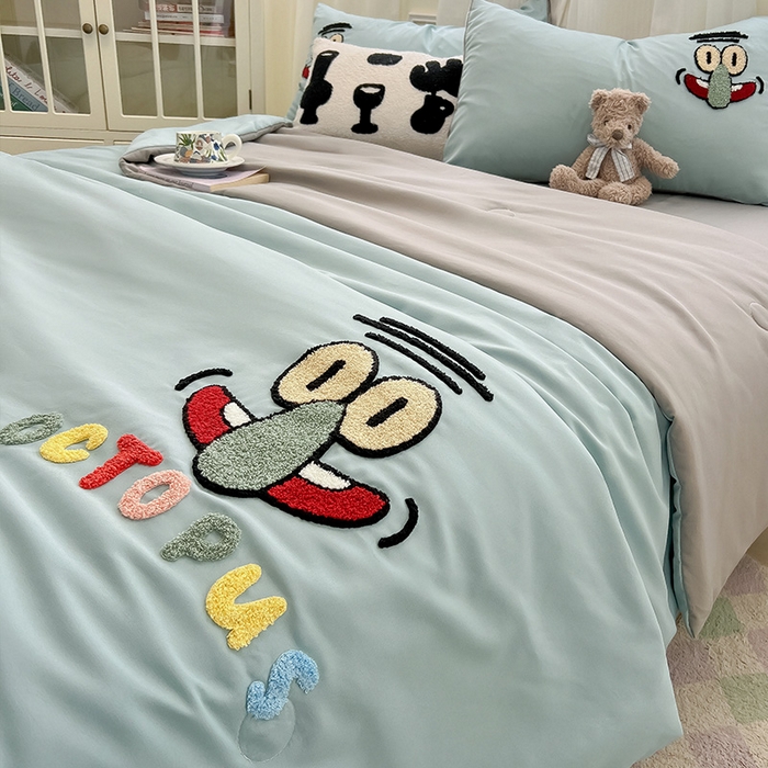 91家纺网 家纺一手货源 找家纺 眠帛家居 2025新款A类水洗皱皱纱毛巾绣夏被四件套 章鱼哥