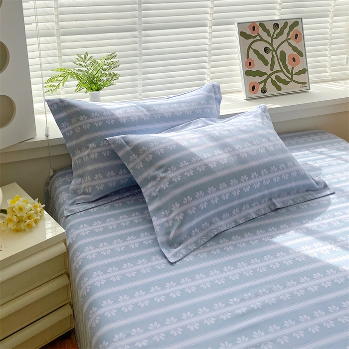 91家纺网 家纺一手货源 找家纺 凯磊2025新款老粗布印花单品枕套枕套单件 甜纹悠居-蓝