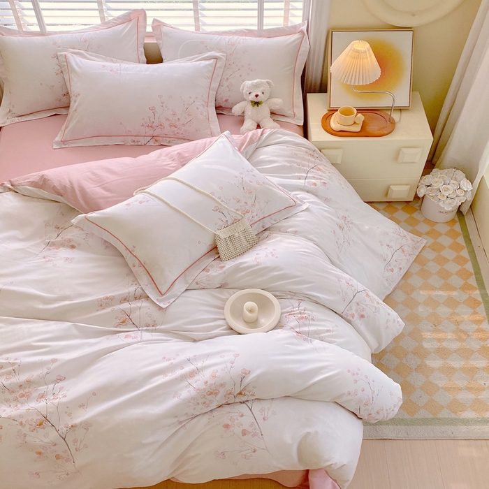 91家纺网 家纺一手货源 找家纺 星期三  2025年4月新款铂金全棉纯棉13372四件套 加微信有会员价 棠影寻-粉