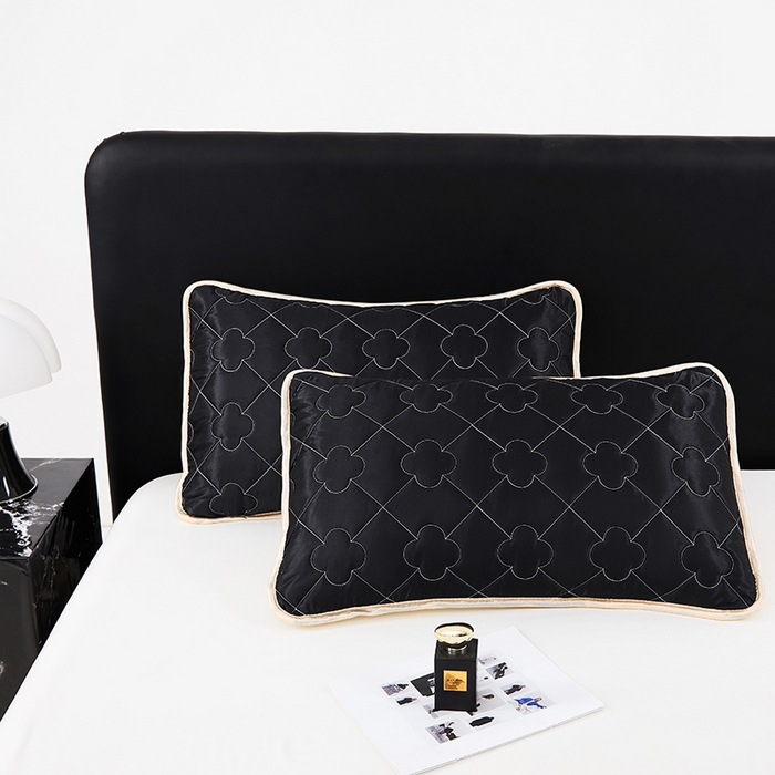 91家纺网 家纺一手货源 找家纺 梦舒羽 2025新款夏季冰丝凉感夹棉枕套单人一对装可水洗加厚枕头套宿舍48x74cm枕芯套 夹棉加厚-尊贵黑