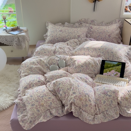 91家纺网 家纺一手货源 找家纺 （总）希丞家居 2025新款云感提花双层纱花边四件套