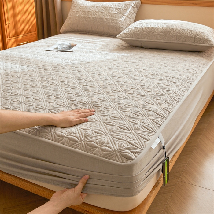 91家纺网 家纺一手货源 找家纺 3C 2025全棉蚕丝蛋白夹棉床笠 天星花-浅卡其