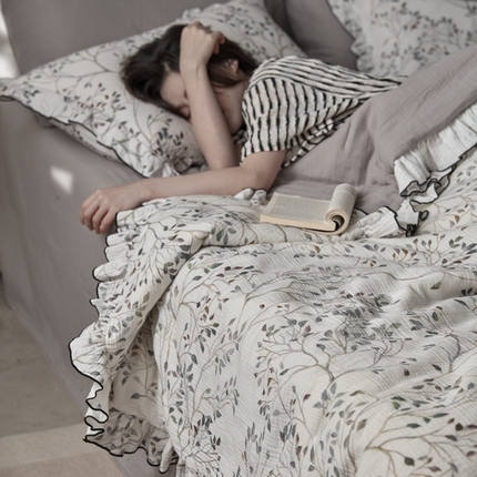 安莱生活2025新款A类全棉双层皱皱纱夏凉被 夏被  常青藤