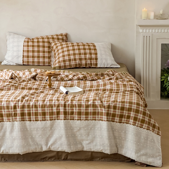 91家纺网 家纺一手货源 找家纺 曼町家居 2025春夏新款全棉纯棉双层纱法式镂空立体大花边夏被夏凉被空调被四件套 流苏