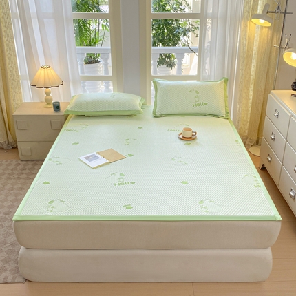 91家纺网 家纺一手货源 找家纺 鑫顺欣 2025新款A类凉感冰豆豆床单凉席 卡皮巴拉-草绿