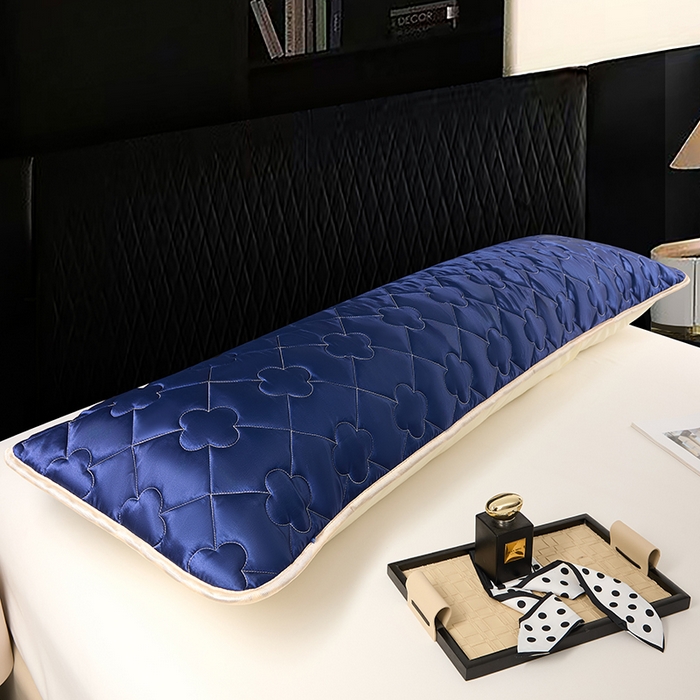 91家纺网 家纺一手货源 找家纺 梦舒羽 2025新款夏季冰丝凉感夹棉枕套双人情侣枕头套加长加厚枕芯套1.5m内胆套 夹棉加厚-深海蓝