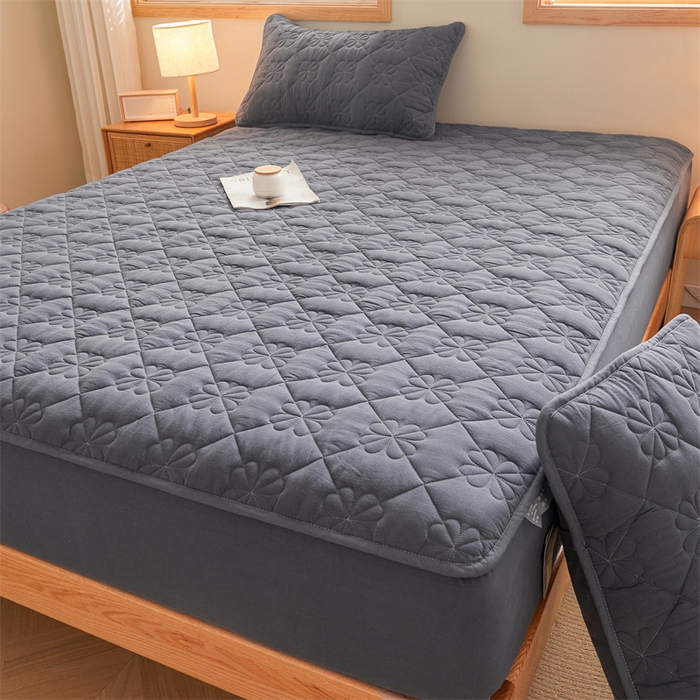 91家纺网 家纺一手货源 找家纺 3C 2025新款A类全棉四叶草防水隔脏床笠 防水 浅语-星空灰