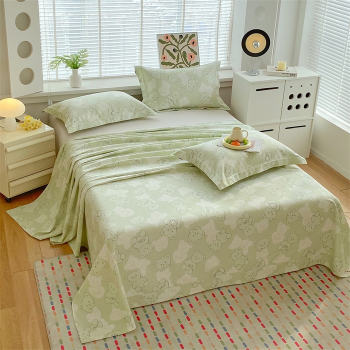 91家纺网 家纺一手货源 找家纺 凯磊2025新款老粗布印花单品床单床单单件 萌熊悠眠