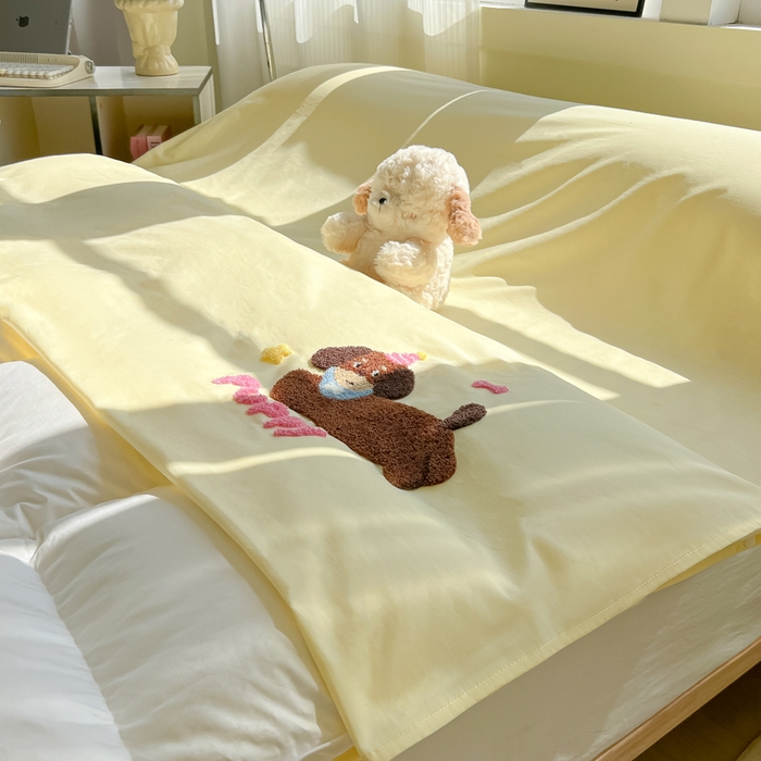 91家纺网 家纺一手货源 找家纺 柒星睡袋 2025新款款40支全棉纯色毛巾绣可拆分隔脏睡袋 帕皮狗 月光黄