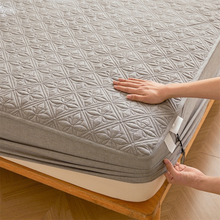 91家纺网 家纺一手货源 找家纺 3C 2025全棉蚕丝蛋白夹棉床笠 天星花-星辰灰