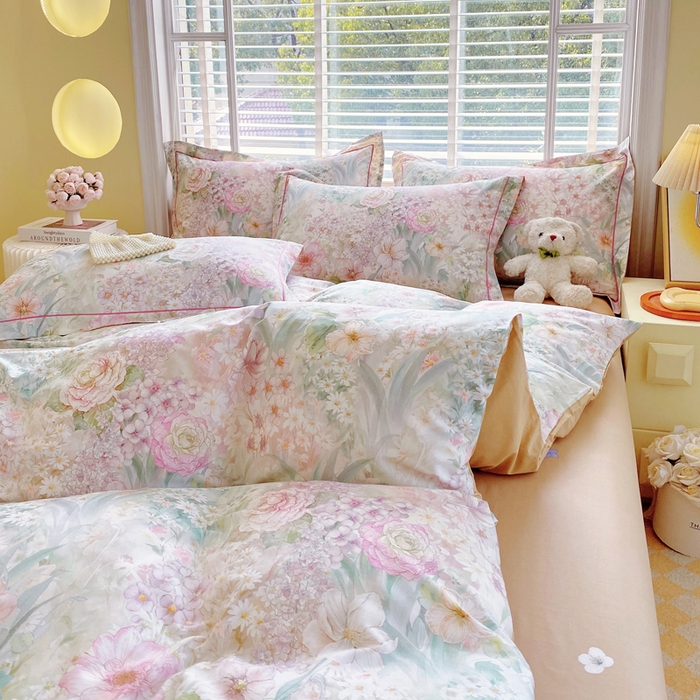 91家纺网 家纺一手货源 找家纺 星期三  2025年4月新款铂金全棉纯棉13372四件套 加微信有会员价 柔纱花影