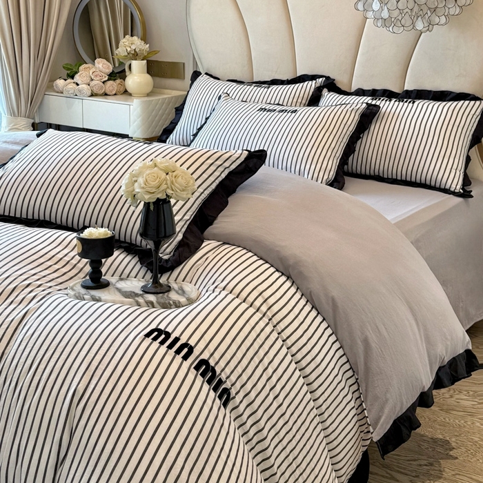 91家纺网 家纺一手货源 找家纺 （总）千希家纺2025新款法式花边水洗棉小香风绣花刺绣四件套