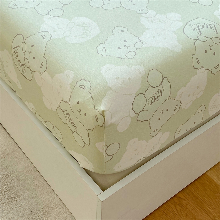 91家纺网 家纺一手货源 找家纺 凯磊2025新款老粗布印花单品床笠床笠单件 萌熊悠眠