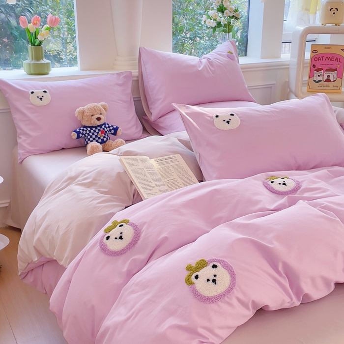 91家纺网 家纺一手货源 找家纺 锦觅家纺 2025新款奶油小清新毛巾绣全棉纯棉四件套-风格一（专版散花必须控价） 甜蜜幸福