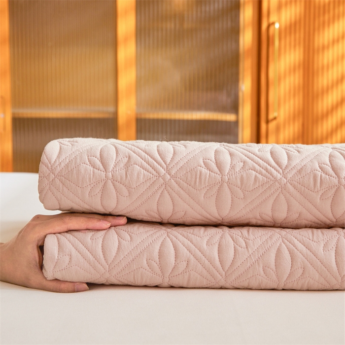 91家纺网 家纺一手货源 找家纺 3C 2025全棉蚕丝蛋白夹棉床笠 天星花-樱花粉