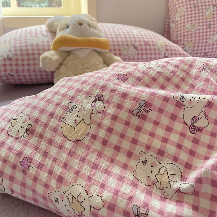 91家纺网 家纺一手货源 找家纺 初念 2025新款云感针织双层纱三件套-四件套【提供买家秀】 猫猫晚宴