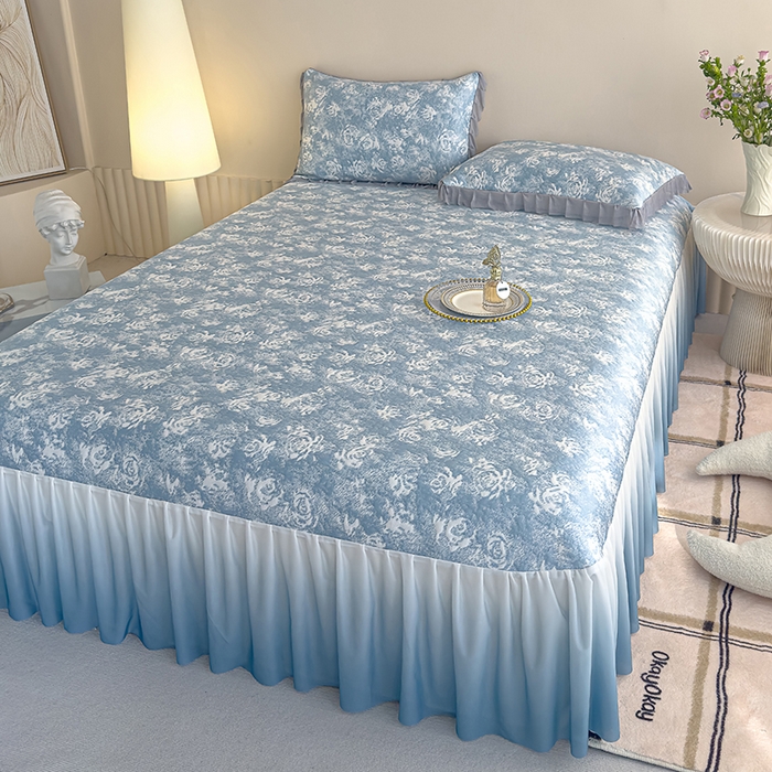 91家纺网 家纺一手货源 找家纺 冬然家纺 2025新款冰豆豆席子凉席床裙款 梦幻玫瑰-兰