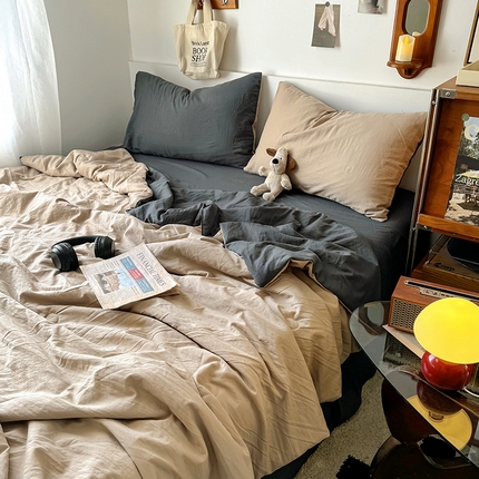 耀达家居 2025新款水洗棉双拼夏被四件套 奶茶➕高级灰