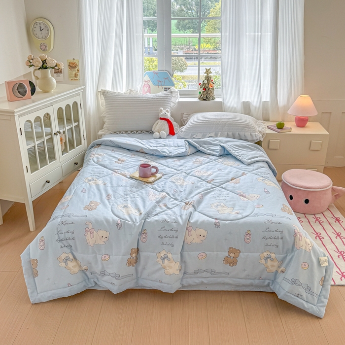 91家纺网 家纺一手货源 找家纺 欧喜璐 2025新款里外全棉夏凉被奶油阿布-兰