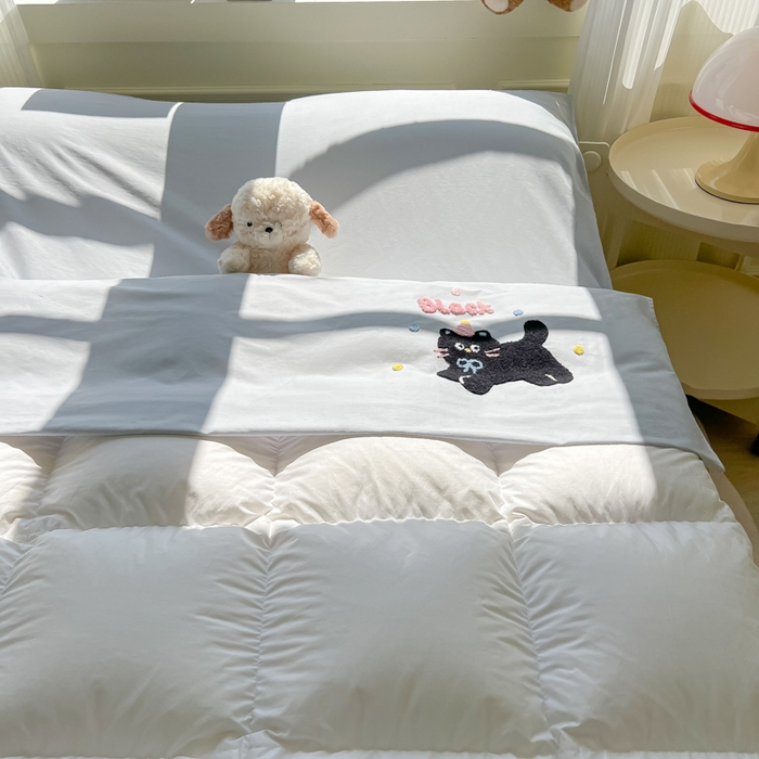 91家纺网 家纺一手货源 找家纺 柒星睡袋 2025新款款40支全棉纯色毛巾绣可拆分隔脏睡袋 黑猫 灰