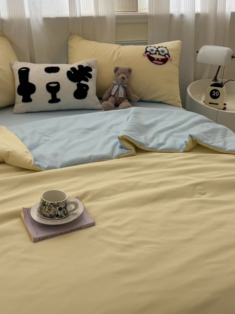 91家纺网 家纺一手货源 找家纺 眠帛家居 2025新款A类水洗皱皱纱毛巾绣夏被四件套 绵小宝