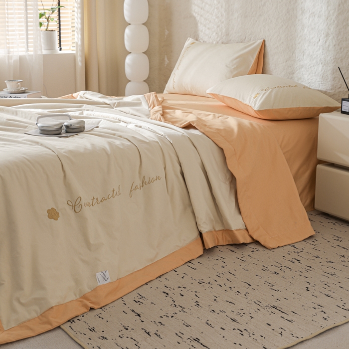 91家纺网 家纺一手货源 找家纺 简宜家居（朝初家纺） 2025新款纯棉刺绣山茶花大豆被 山茶花-米杏