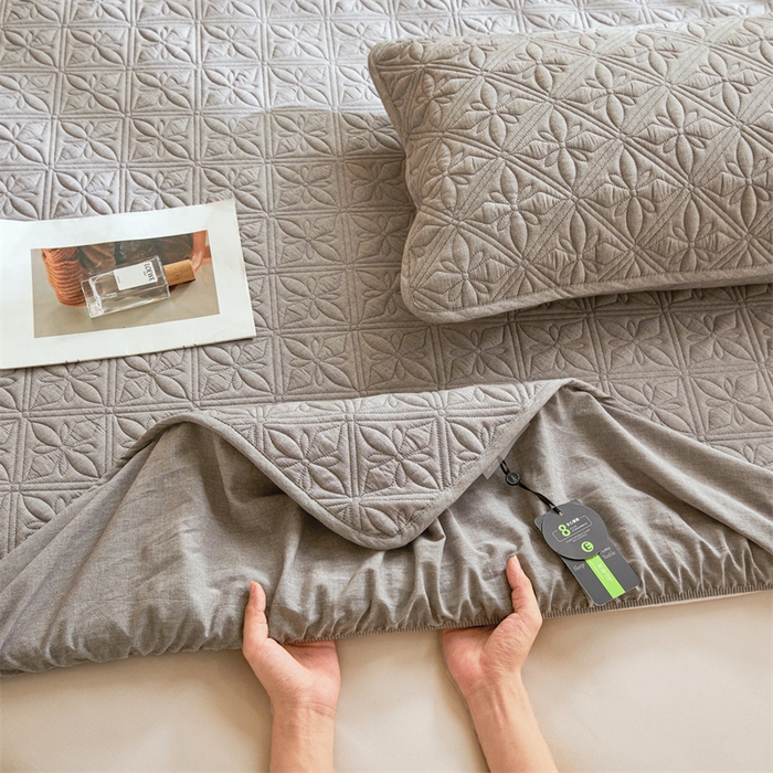 91家纺网 家纺一手货源 找家纺 3C 2025全棉蚕丝蛋白夹棉床笠 天星花-星辰灰