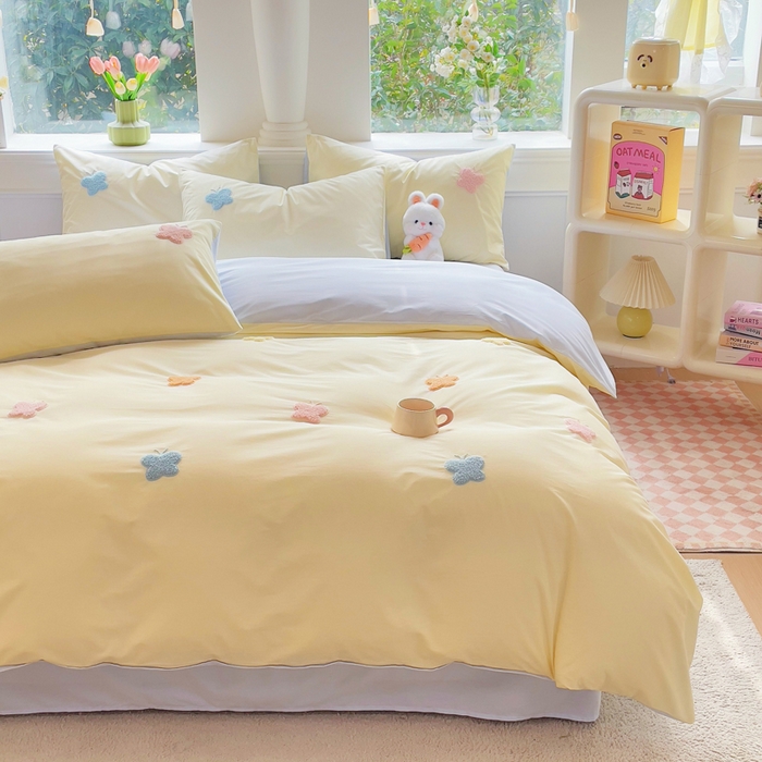 91家纺网 家纺一手货源 找家纺 锦觅家纺  2025新款奶油小清新毛巾绣全棉纯棉四件套-风格一（专版散花必须控价） 五彩斑斓