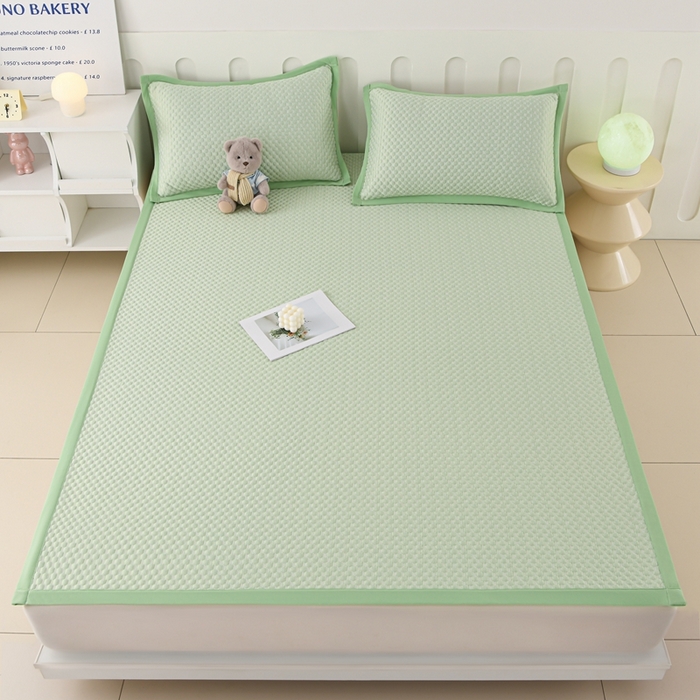 91家纺网 家纺一手货源 找家纺 梦之星 2025新款凉豆豆凉席三件套 纯色床席款-绿