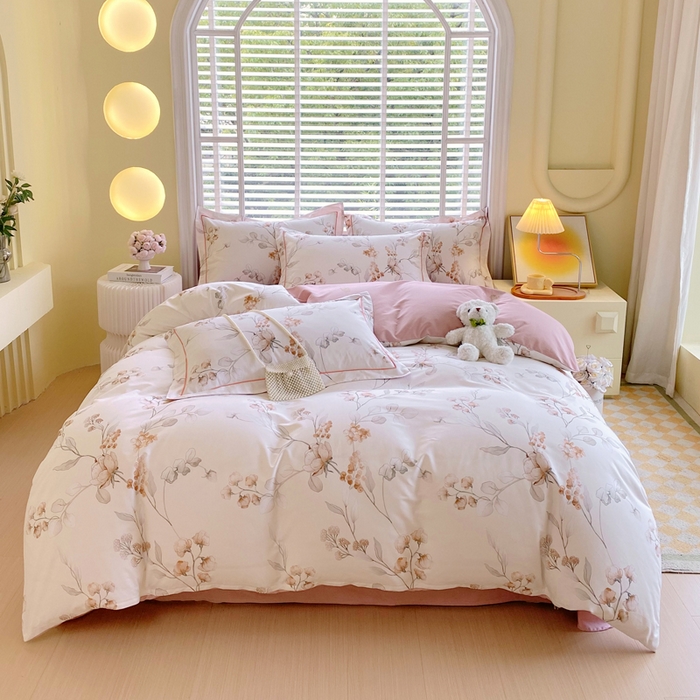 91家纺网 家纺一手货源 找家纺 星期三  2025年4月新款铂金全棉纯棉13372四件套 加微信有会员价 花佳境-咖