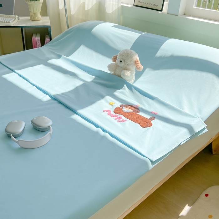 91家纺网 家纺一手货源 找家纺 柒星睡袋 2025新款款40支全棉纯色毛巾绣可拆分隔脏睡袋 帕皮狗 蓝