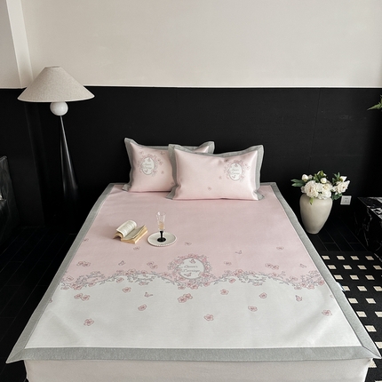 三味舒屋 2025新款凉感抗菌南法恬谧系列大版数码印花冰丝床席-床笠 曼塔粉-床席款